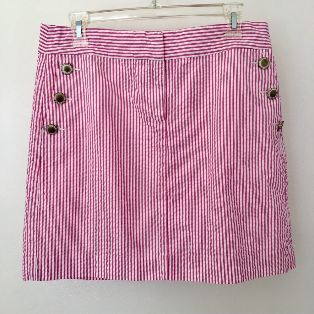 Loft preppy seersucker pink & white stripe skirt 8